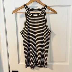 Madewell Olive and White Striped Tank